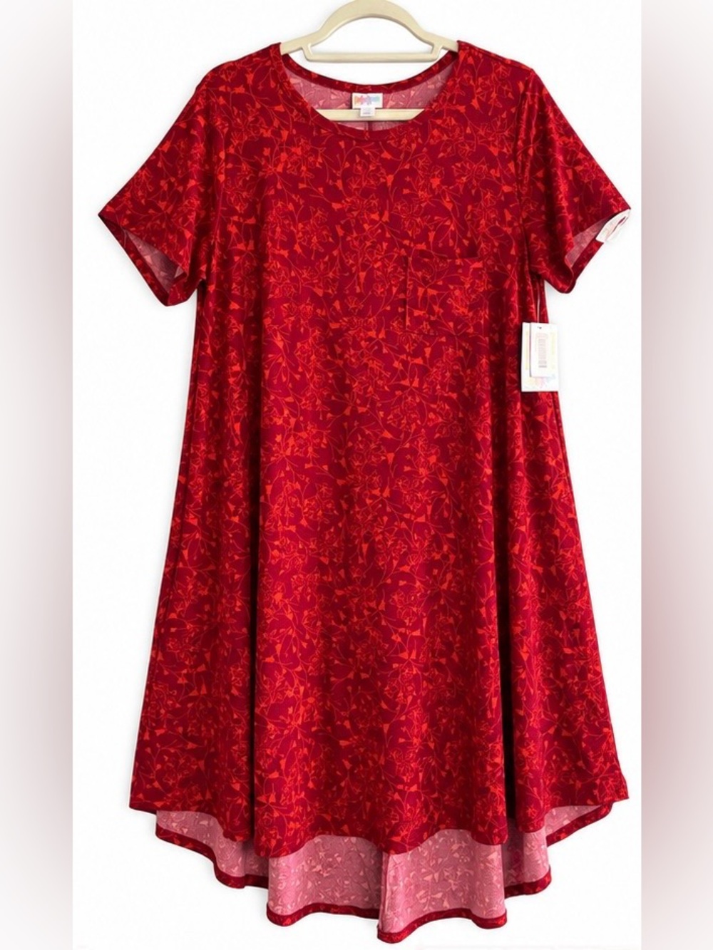 NWT LuLaRoe Carly Dress, Large, Burgundy Red Floral High Low Swing